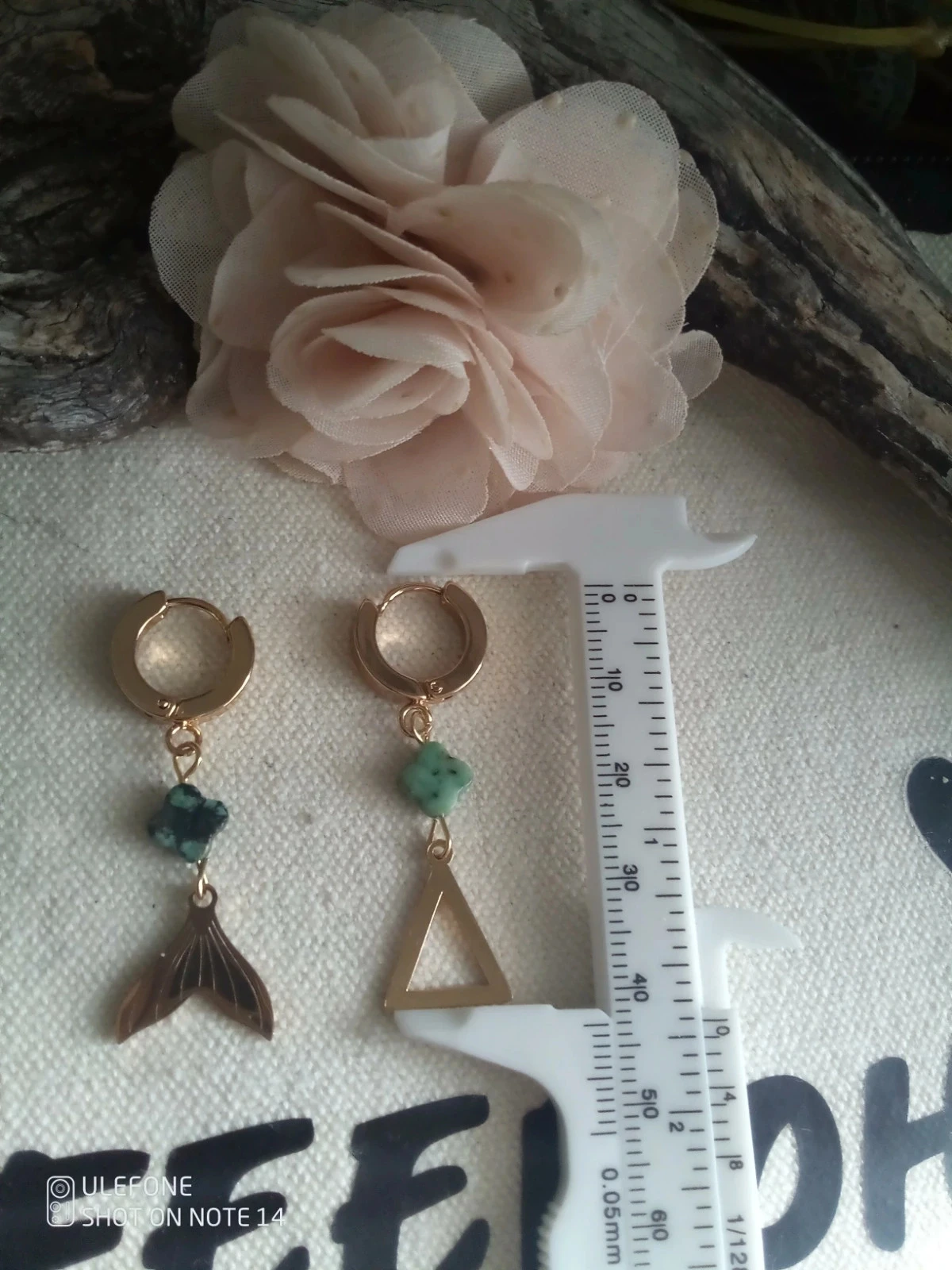 African turquoise clover bohemian earrings, triangle and baleen – photo 3